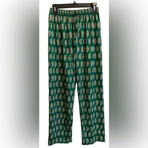 Emerald Green Lounge Pants with Leaf Design